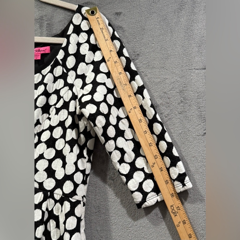 Betsy Johnson Black White Polka Dot 3/4 Sleeve Above Knee Dress Pockets Size 10 - Picture 7 of 13